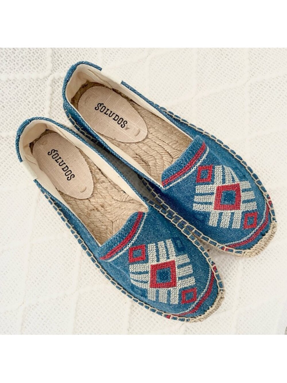 New Soludos Espadrilles Bohemian Aztec Slip-on Flats | Blue Denim | 7